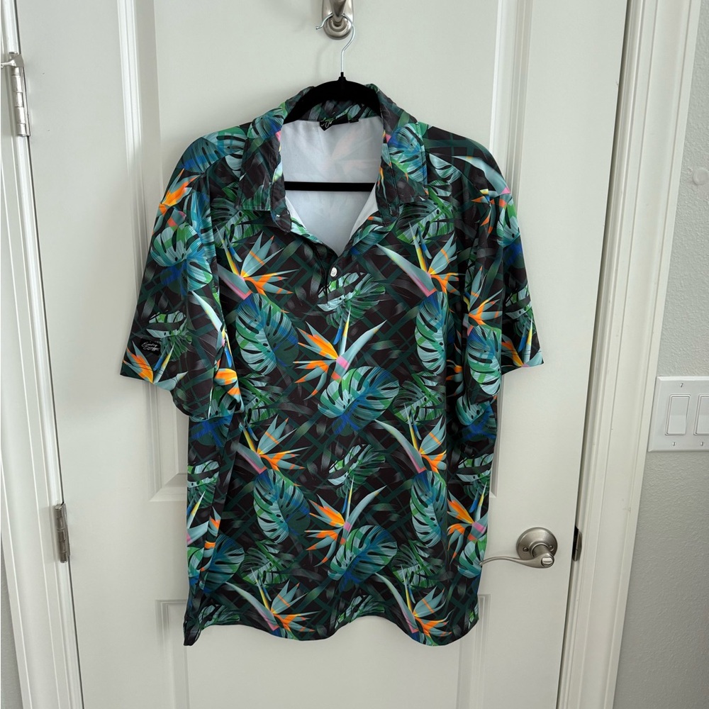 Sunday Swagger Men's Tropical Leaf Print Golf Polo Shirt - XL
